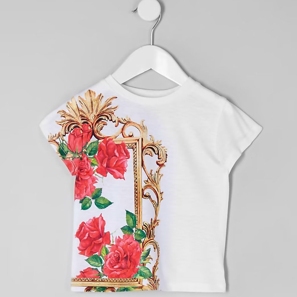 River Island Toddler Girls White Rose Print Short Sleeve T-Shirt